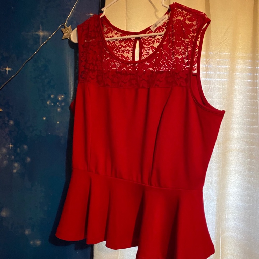Ambiance Apparel Red Lace Peplum Top